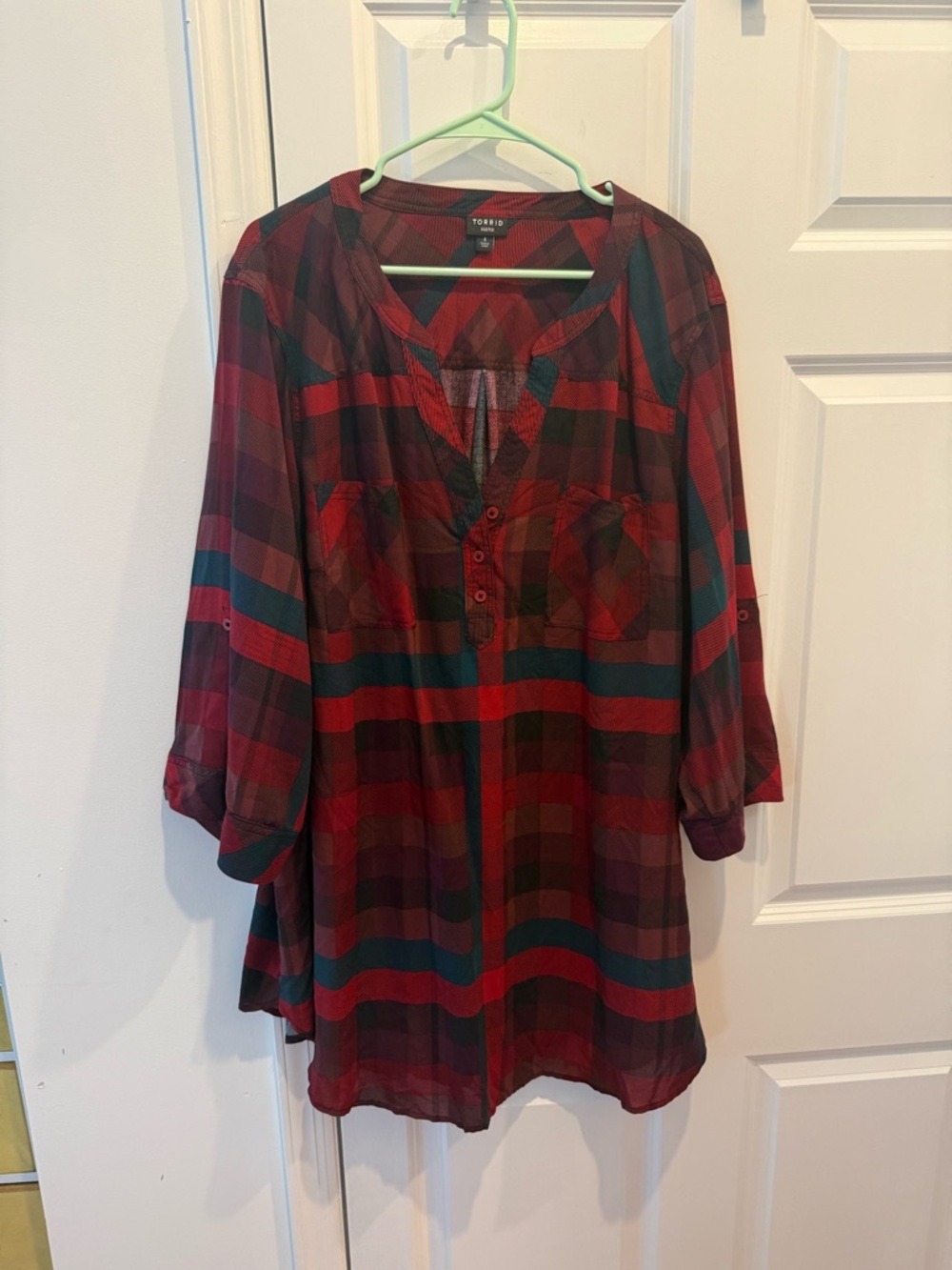 Torrid Red Plaid Henley Tunic Top